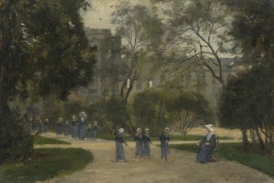 Nuns and Schoolgirls in the Tuileries Gardens, Paris by Stanislas Victor Edouard Lepine